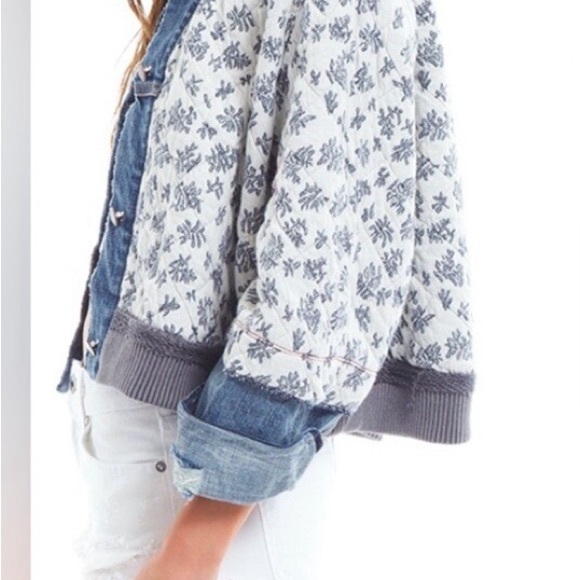 Free People Blue and White Floral Jean Jacket - Picture 3 of 4